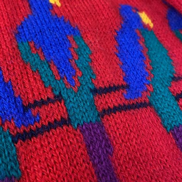 Tulchan Great Britain Women’s Vintage Pure Wool Red Parrot Sweater Large - Picture 8 of 9